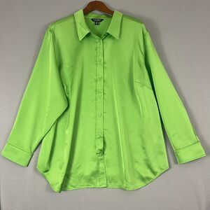 Lauren Ralph Lauren Black Label Blouse Size 3X Jamelko‎ Brat Green Button Shirt